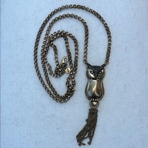 Stella & Dot hematite paved crystal rhinestone owl pendant necklace